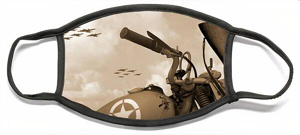 Vintage Military Scene with Aircraft Face Mask
