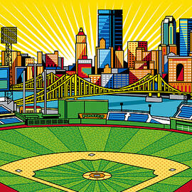 PNC Park gold sky by Ron Magnes