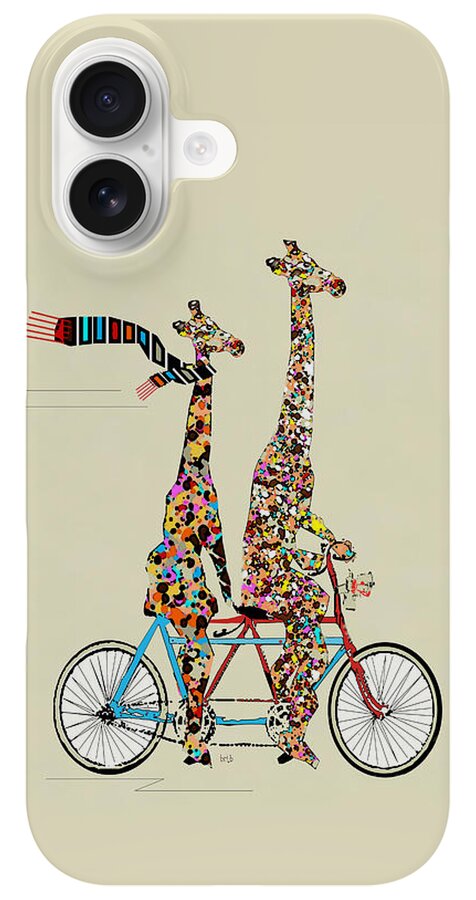 Colorful Giraffes on Tandem Bicycle iPhone Case