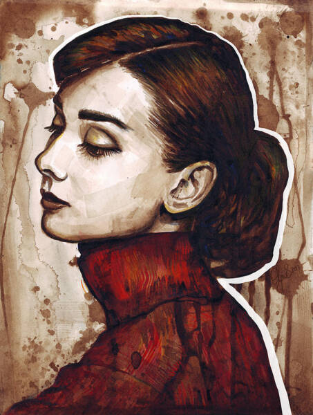 Audrey Hepburn Portrait in Sepia Tones Wall Art