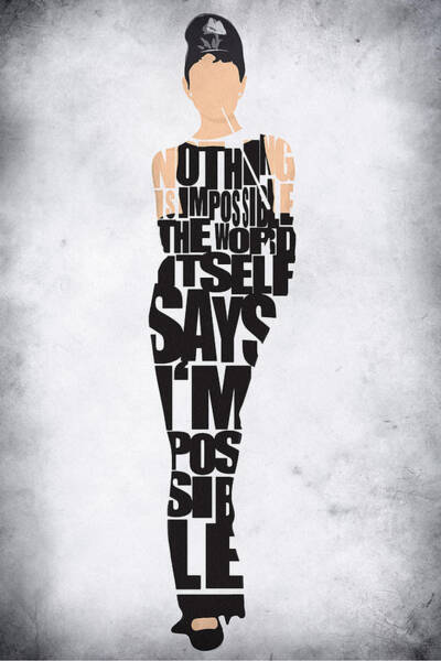 Typographic Silhouette of Audrey Hepburn Wall Art
