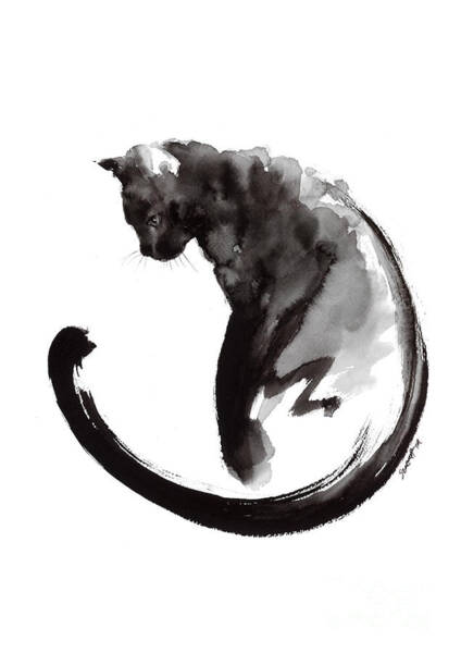 Black Cat in Ink Wash Wall Art