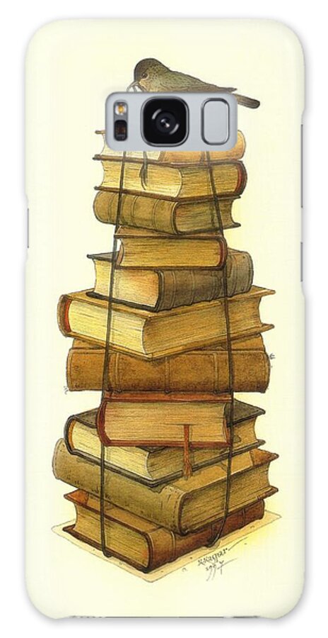 Bird on Stack of Books Galaxy Case