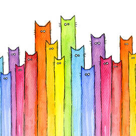 Cat Rainbow Watercolor Pattern by Olga Shvartsur