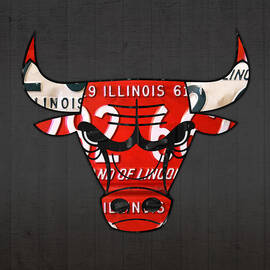 Chicago Bulls Basketball Team Retro Logo Vintage Recycled Illinois License Plate Art by Design Turnpike