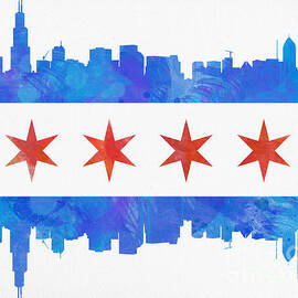 Chicago Flag Watercolor by Mike Maher