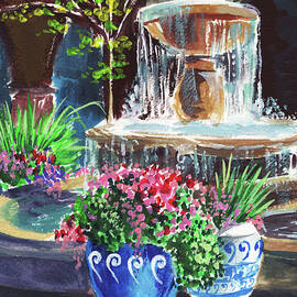Courtyard With Fountain Landscape   by Irina Sztukowski