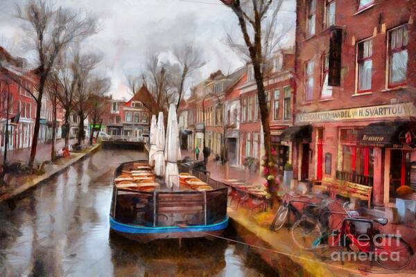 Charming Canal Scene in Delft Wall Art