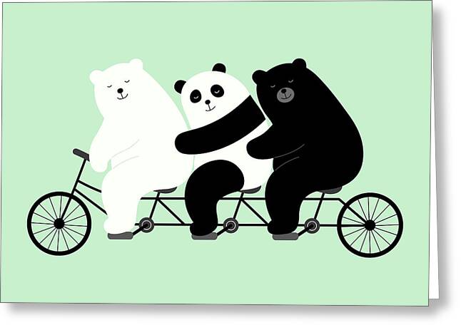 Bears on a Tandem Bicycle Greeting Card