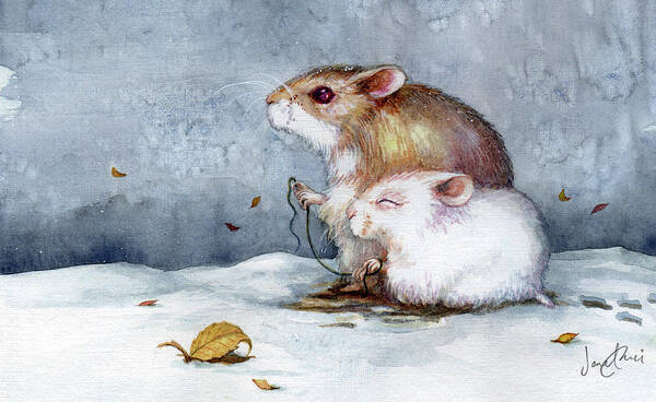 Two Mice in a Snowy Landscape Wall Art