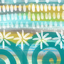 Flowers and Waves- abstract pattern painting by Linda Woods