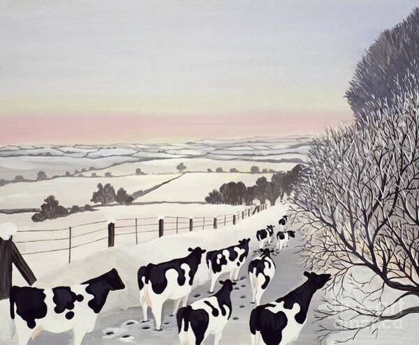 Friesians in Snowy Countryside Wall Art