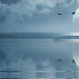 Fullmoon over the ocean by Jaroslaw Grudzinski