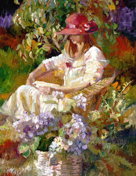 Woman in Red Hat in Garden Wall Art
