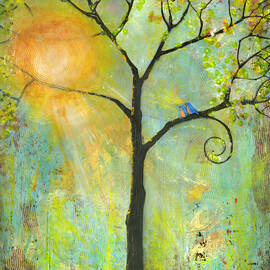 Hello Sunshine Tree Birds Sun by Blenda Studio