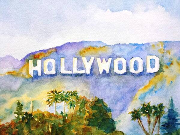 Impressionism Wall Art featuring the painting Hollywood Sign California by Carlin Blahnik CarlinArtWatercolor