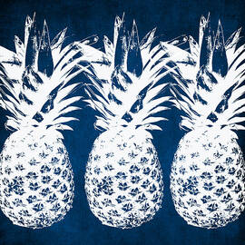 Indigo and White Pineapples by Linda Woods