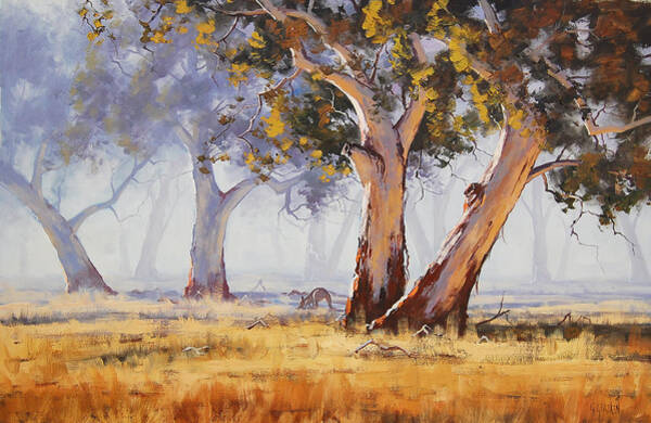 Eucalyptus Trees in a Misty Field Wall Art