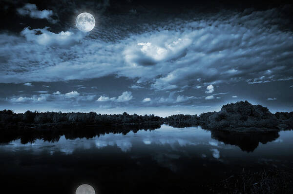Moonlit Lake Reflections Wall Art