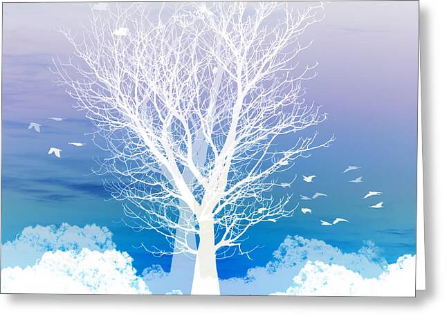 Ethereal Winter Tree and Birds Greeting Card