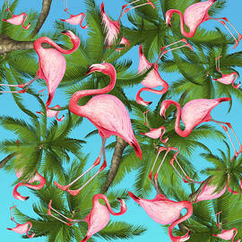 Palm tree and flamingos  by Mark Ashkenazi