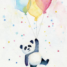 Panda Floating with Balloons by Olga Shvartsur