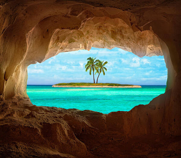 Tropical Island View from Cave Wall Art