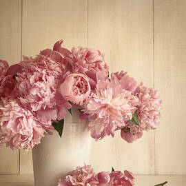 Peonie flowers in vase with vintage colors by Sandra Cunningham