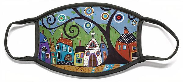 Whimsical Village and Tree Face Mask