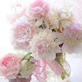 Shabby Chic Pink White Peonies - Shabby Chic Peonies Pastel Pink Dreamy Floral Wall Print Home Decor by Kathy Fornal