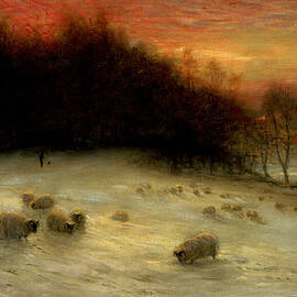 Sheep in a Winter Landscape Evening by Joseph Farquharson