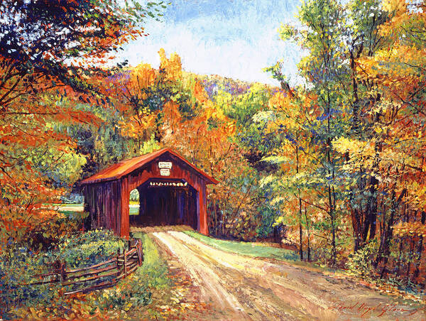 Rustic Covered Bridge in Autumn Wall Art