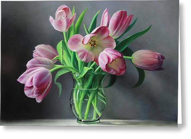 Vase of Pink Tulips Greeting Card