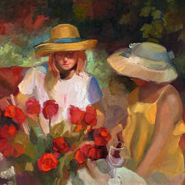 Two red roses sisters by Sally Rosenbaum