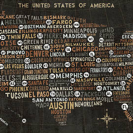 Us City Map Black by Michael Mullan