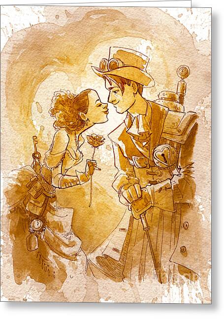 Steampunk Romance Encounter Greeting Card