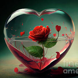 Valentine red rose in heart of glass. Valentine's day concept ar by Jelena Jovanovic