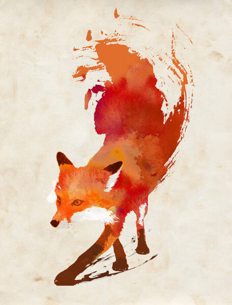 Fox in Watercolor Swirl Wall Art