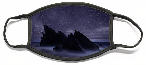 Rocky Shoreline Under Starry Sky Face Mask