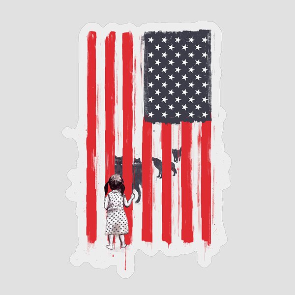 Girl and Wolves with American Flag Sticker